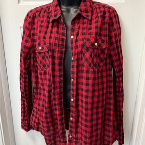 Express Red and Black Checkered women’s blouse button up Shirt